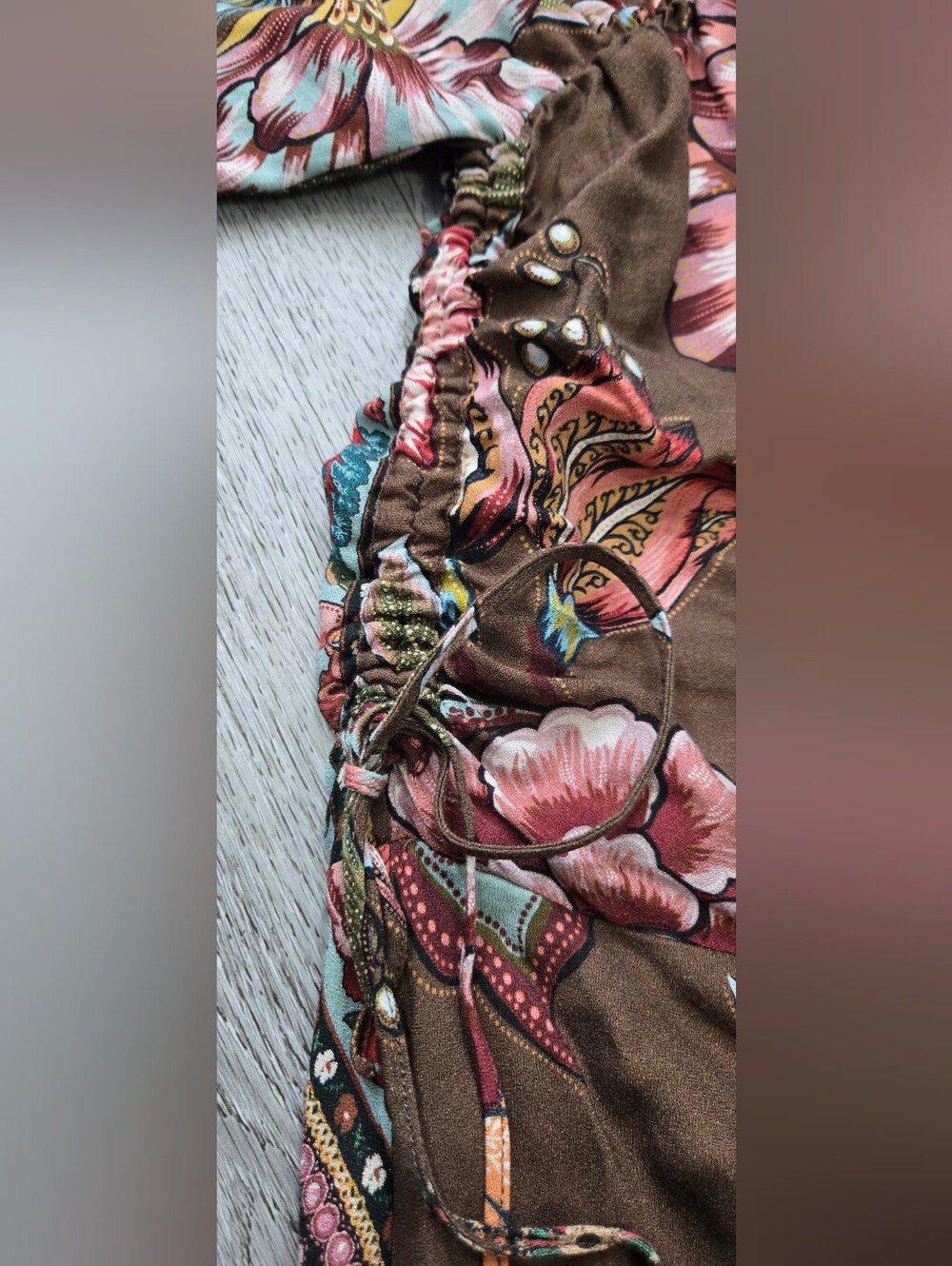 Farm Rio x Anthropologie Valentina Floral Maxi Dress XS Brown Boho Resort - Picture 9 of 17